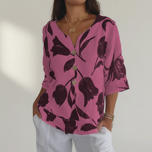 Loree - Geblümte Bluse mit Knöpfen