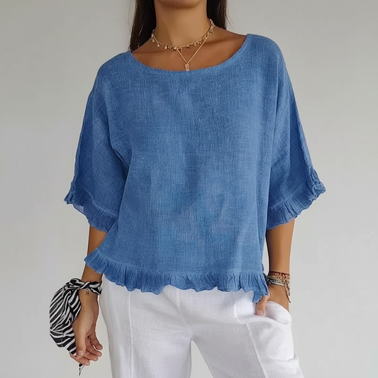 Luna - Rundhals-Top mit gerafftem Saum und Taillenärmeln