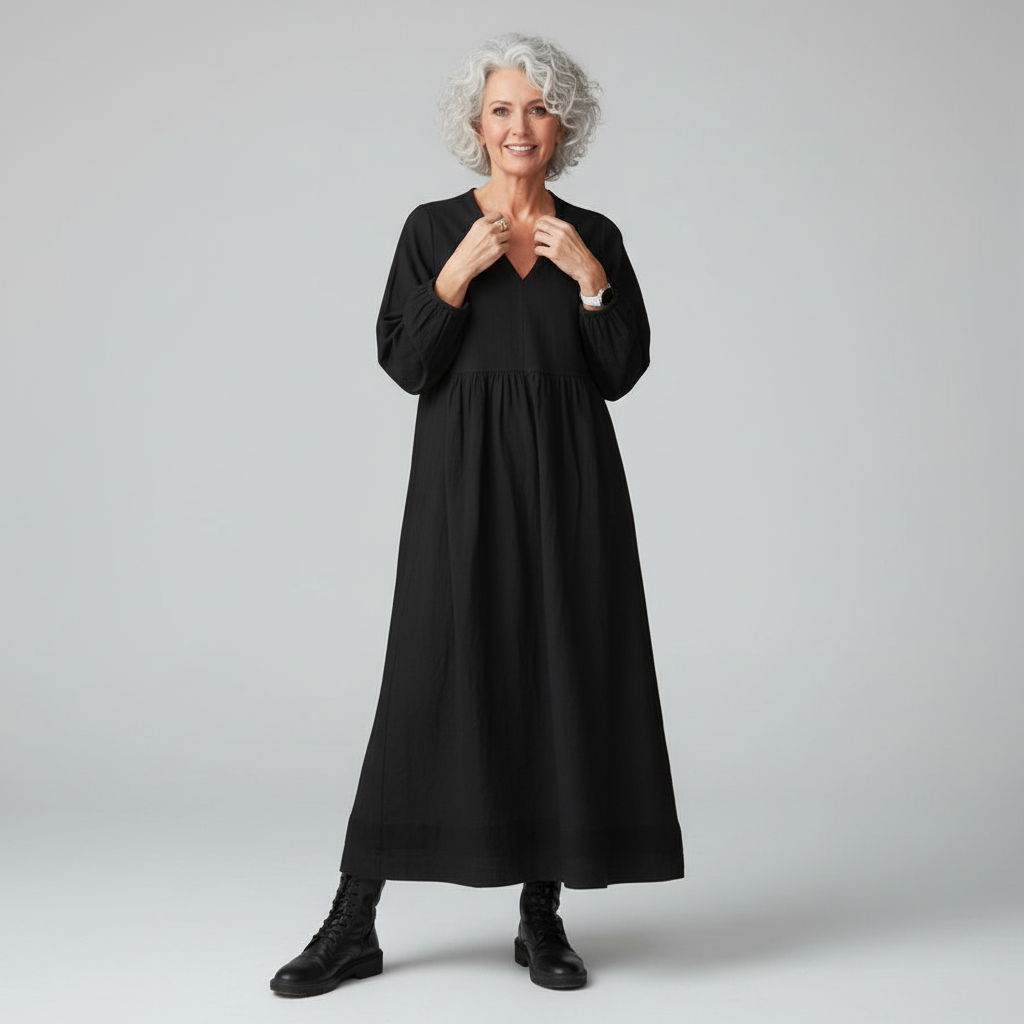 Merilyn - Elegantes Kleid mit V-Ausschnitt und langen Ärmeln