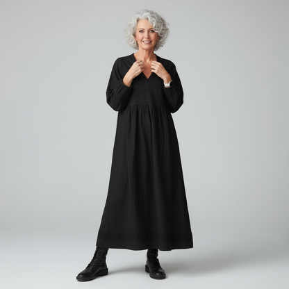 Merilyn - Elegantes Kleid mit V-Ausschnitt und langen Ärmeln