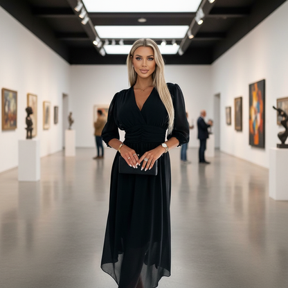 Natalia - Einfarbiges Taillenkleid mit V-Ausschnitt