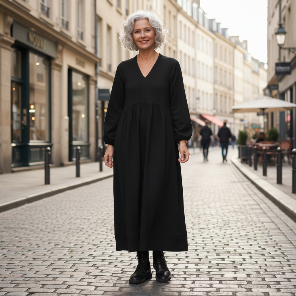 Merilyn - Elegantes Kleid mit V-Ausschnitt und langen Ärmeln