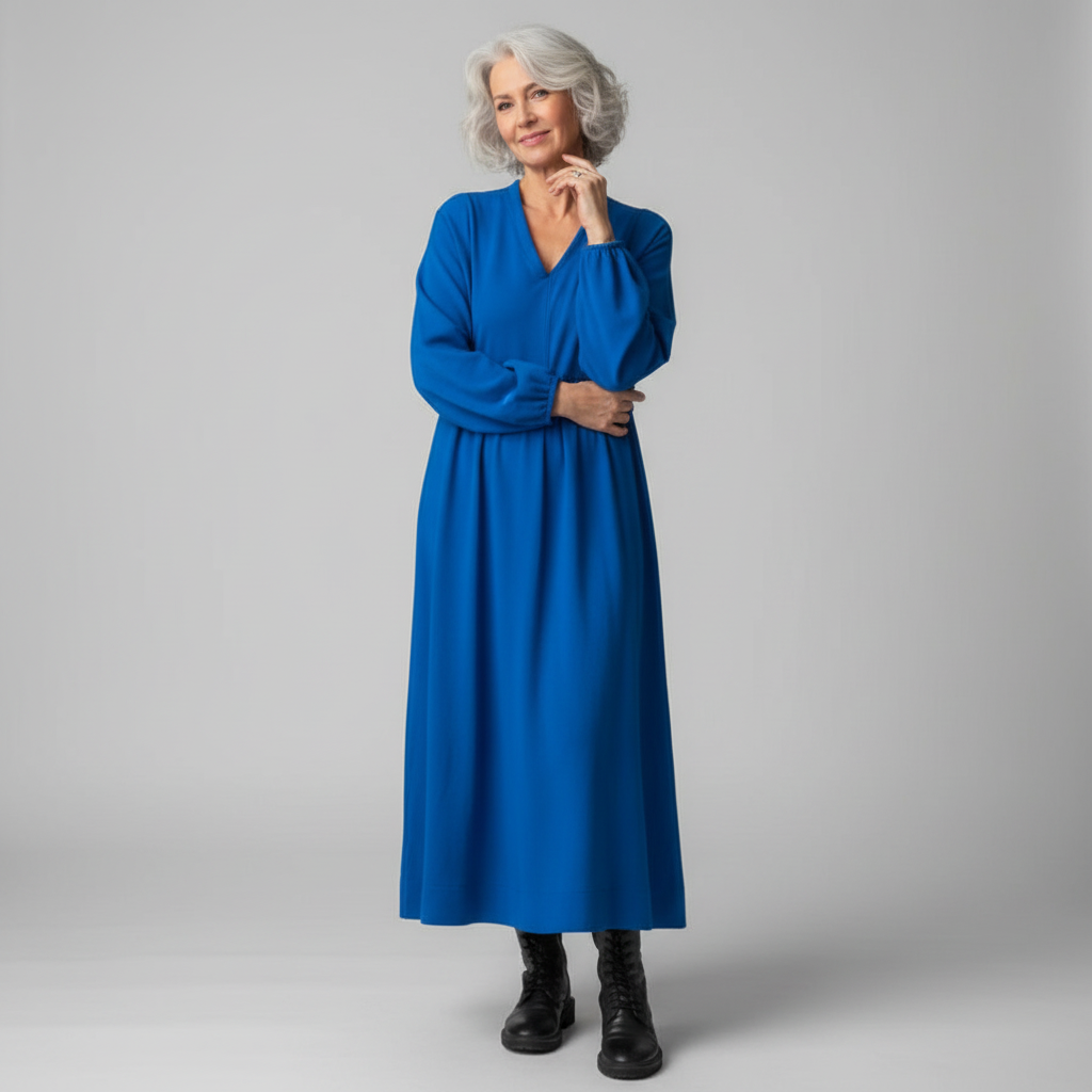 Merilyn - Elegantes Kleid mit V-Ausschnitt und langen Ärmeln