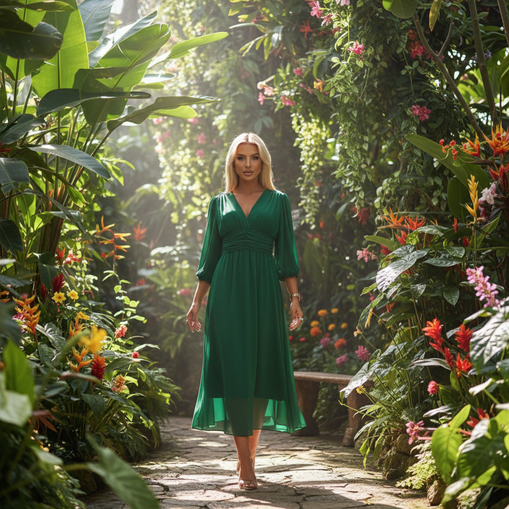 Natalia - Einfarbiges Taillenkleid mit V-Ausschnitt