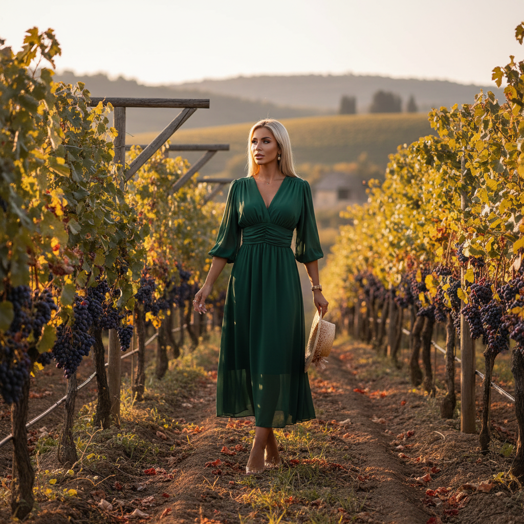 Natalia - Einfarbiges Taillenkleid mit V-Ausschnitt