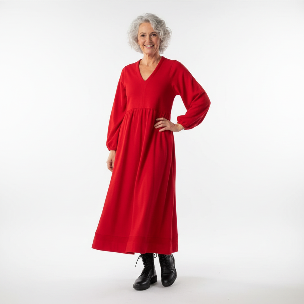 Merilyn - Elegantes Kleid mit V-Ausschnitt und langen Ärmeln
