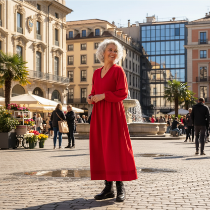 Merilyn - Elegantes Kleid mit V-Ausschnitt und langen Ärmeln