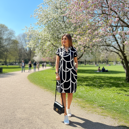 Virginia - Midikleid mit Print, kurzen Ärmeln und Reverslinie